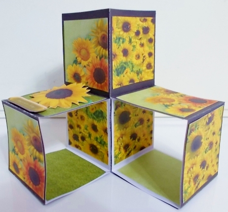 Triple Pop Up Sunflower Cube Card by Pam Stubley