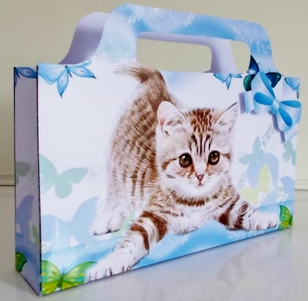 cute kitten with blue butterflies tote gift bag by Pam Stubley