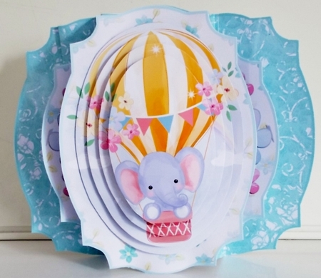 Elephant Hot Air Balloon Double Pop Out Pyramage Card & Envelope by Pam Stubley