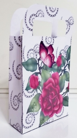 Pretty pink rose and diamante swirls gift bag by Pam Stubley