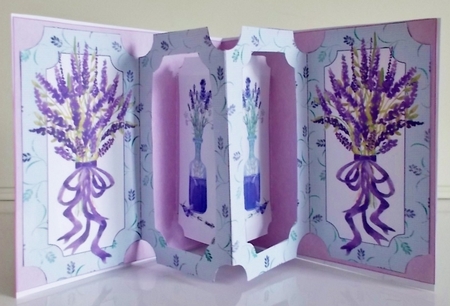 Lavender Fields Double Aperture Pop Out Card and Envelope by Pam Stubley
