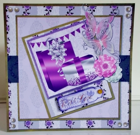 8 x 8 Card Mini Kit Lilac/White Gift Bag & Box 5 Sheets Lilac/Gold by Pam Stubley
