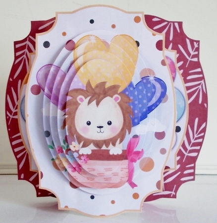 Lion Hot Air Balloon Double Pop Out Pyramage Card & Envelope by Pam Stubley