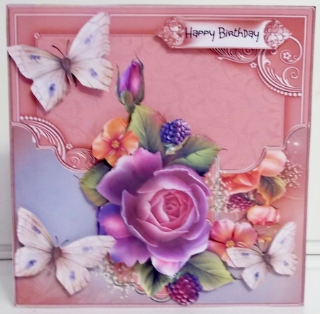 English rose and butterfly 7x7 by Pam Stubley