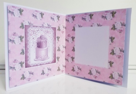 5 x 5 Card Insert Pink Cake on Shabby Pink/Ivory Floral Background, Blank by Pam Stubley