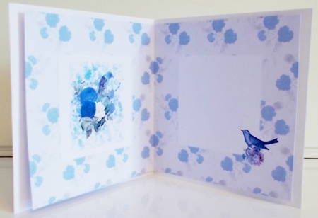 6 x 6 Card Insert Shabby Floral Bird on Blue/White Floral Background, Blank by Pam Stubley