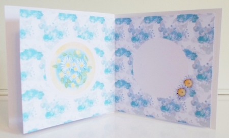 6 x 6 Card Insert Blue/Yellow Daisies on Shabby Aqua/White Floral Background, Blank by Pam Stubley