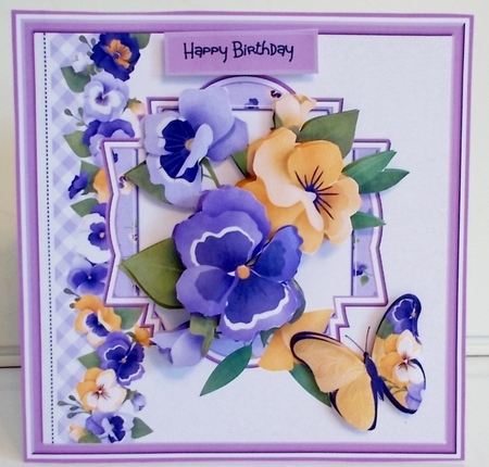Spring pansy and butterfly 7x7 by Pam Stubley