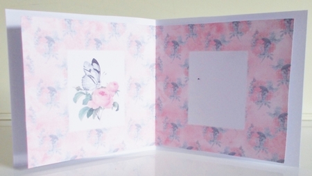 5 x 5 Card Insert Butterfly/Pink Peonies on Pink/Grey Floral Background, Blank by Pam Stubley