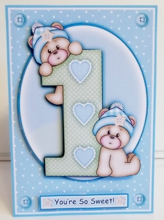A5 1st Birthday Bears Boy Mini Kit by Pam Stubley