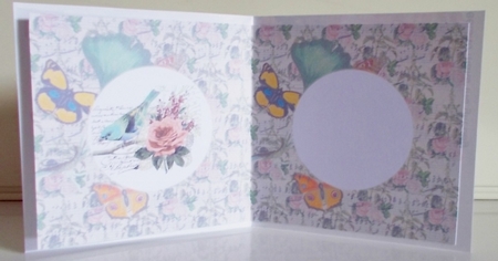 6 x 6 Card Insert Vintage Floral Bird on Shabby Floral/Butterflies Background Green/Yellow/Pink by Pam Stubley