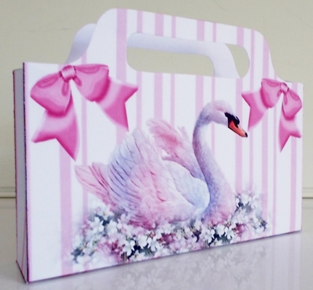 Pretty swan with flowers and stripes tote gift bag by Pam Stubley