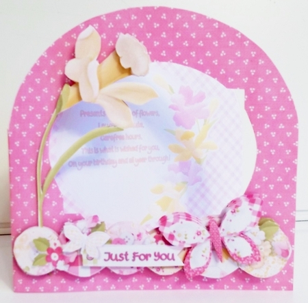 Gifts of Flowers Rounded Aperture Card by Pam Stubley