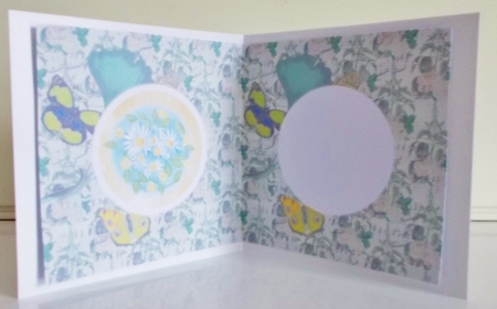 5 x 5 Card Insert Daisies on Vintage Green/Yellow Butterfly/Floral Background, Blank by Pam Stubley