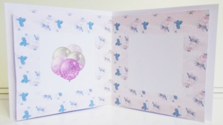 6 x 6 Card Insert Violet, Green & Champagne Balloons on Shabby Floral Background, Blank by Pam Stubley