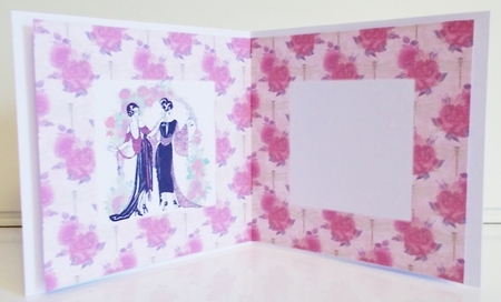 6 x 6 Card Insert 20s Ladies on Red/Ivory Floral Background, Blank by Pam Stubley