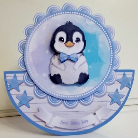 BABY BOY PENGUIN rocker card by Pam Stubley