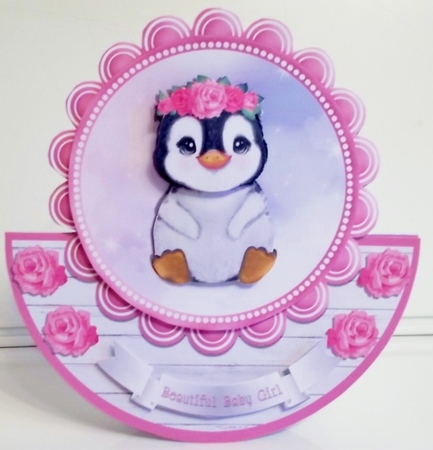 BABY GIRL PENGUIN rocker card by Pam Stubley