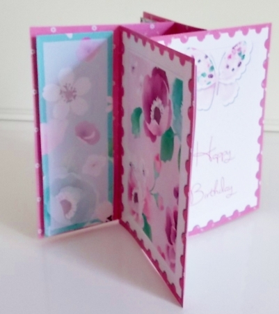 Floral Pinwheel Card with Birthday & Blank Message Panels by Pam Stubley
