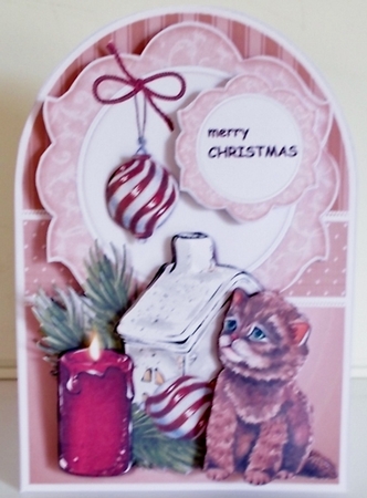 Arch Shaped Card Christmas Kitten by Pam Stubley