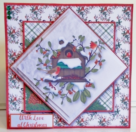 Birdbox with Robins - Diamond Pyramid Card Mini Kit by Pam Stubley