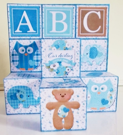 3D Pyramid Baby Building Blocks Card & Envelope New Baby Boy by Pam Stubley