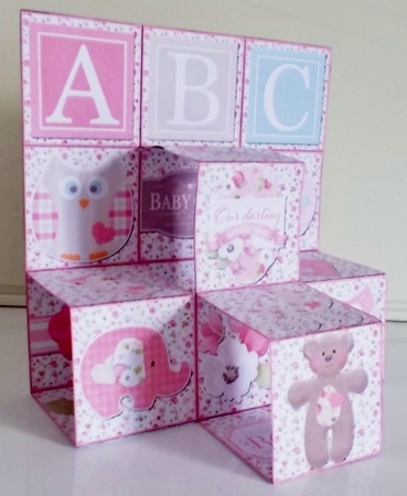 3D Pyramid Baby Building Blocks Card & Envelope New Baby Girl by Pam Stubley