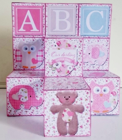 3D Pyramid Baby Building Blocks Card & Envelope New Baby Girl by Pam Stubley
