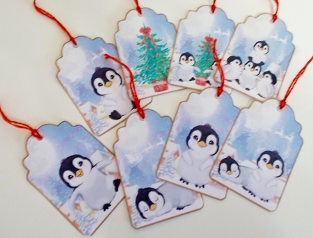 Happy Christmas Penguins x 8 Gift Tags by Pam Stubley