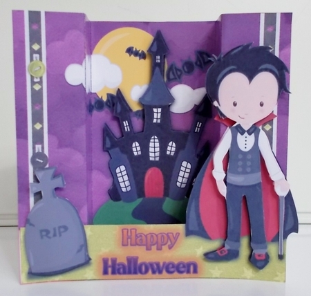 Teenage Vampire Boy Halloween U Fold Bridge Card by Pam Stubley