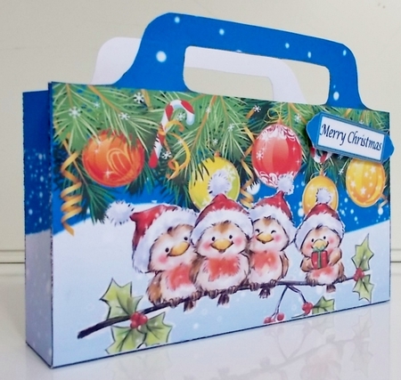 Cute Robins singing with christmas baubles  tote gift bag by Pam Stubley