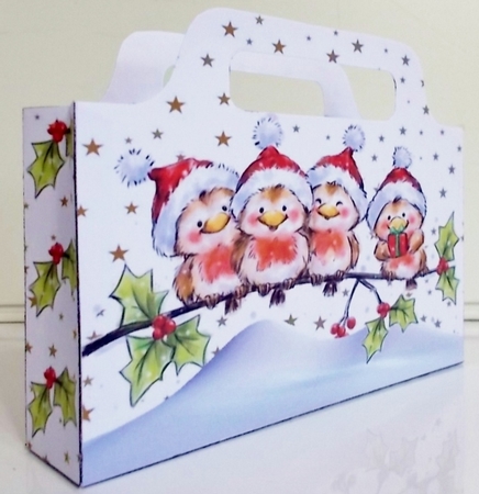 Cute Robins in santa hats singing with gold stars  tote gift bag by Pam Stubley