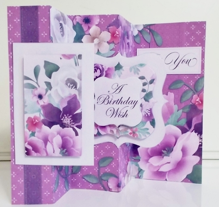 Heartstrings Floral Double Fold Back Card with Decoupage & Sentiment Tiles by Pam Stubley