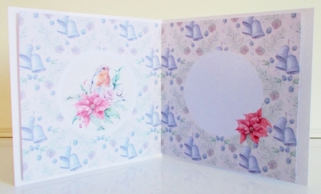 Shabby Chic Christmas 11/Robin & Poinsettias 6 x 6 Card insert, Ivory Floral Bells Background by Pam Stubley