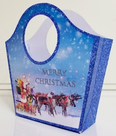 Santa Sleigh Blue Glitter Gift Bag by Pam Stubley
