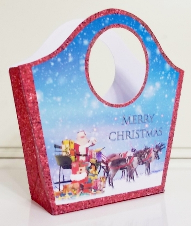 Santa Sleigh Red Glitter Gift Bag by Pam Stubley