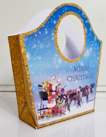 Santa Sleigh Gold Glitter Gift Bag by Pam Stubley