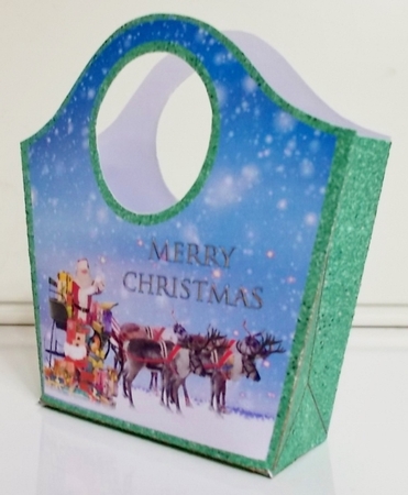 Santa Sleigh Green Glitter Gift Bag by Pam Stubley