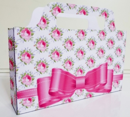 Pretty pink roses with bow tote gift bag by Pam Stubley