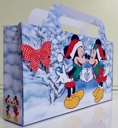 Lovely tote gift bag with mickey/minnie with snow (one) by Pam Stubley