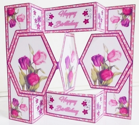 Hexagon shutter card Pink tulips by Pam Stubley