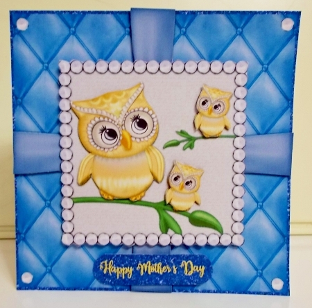 Blue Mothers Day Owls 7 x 7 card by Pam Stubley