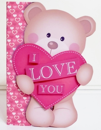 Valentine Bear Shaped 3D Decoupage Card with Insert & Envelope by Pam Stubley