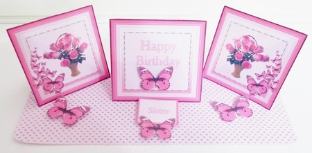Butterflies and roses triple easel birthday card by Pam Stubley