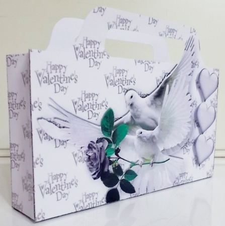 Valentine word gift tote bag with doves & silver hearts by Pam Stubley