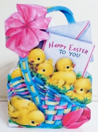 Vintage Chicks in Basket Card by Pam Stubley