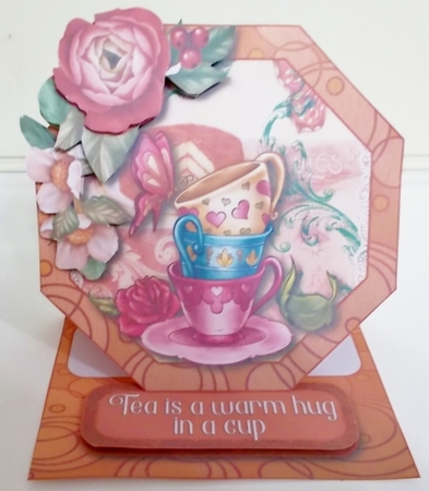 Tea Cup Hug - Multi Occasions Easel Card  by Pam Stubley