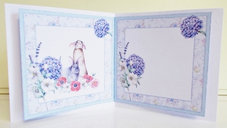 Spring Garden 6: Rabbits & Hydrangeas 5 x 5 Blank Card Insert, Blue/Lilac Floral Background by Pam Stubley