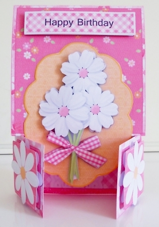 Pink Daisies Fold Down Gatefold Card & Envelope with Various Sentiments by Pam Stubley
