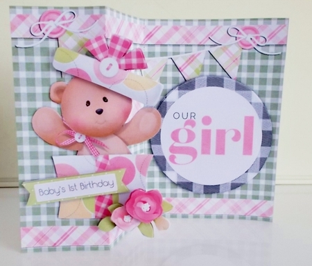 Baby Girls First Birthday Fold Back Card and Envelope by Pam Stubley